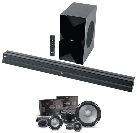 (2) Alpine R2-S653 6.5&#8243; 3-Way High-Res Component Speakers+Home Theater Sound Bar